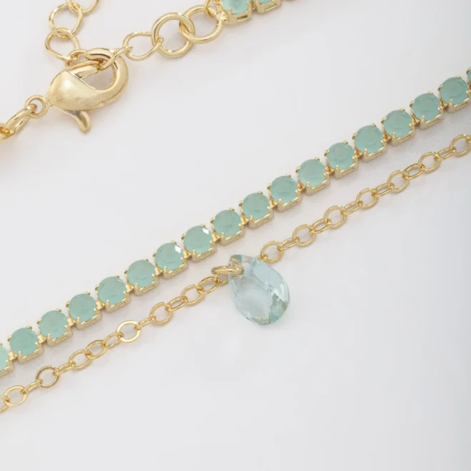 Choker Dupla com Mini Zircônias Verde Agua